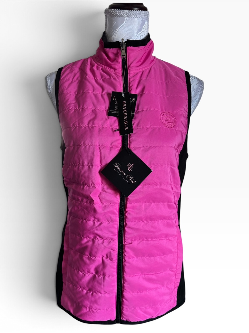 Ralph Lauren Pink and Black Reversible Quilted Vest NWT